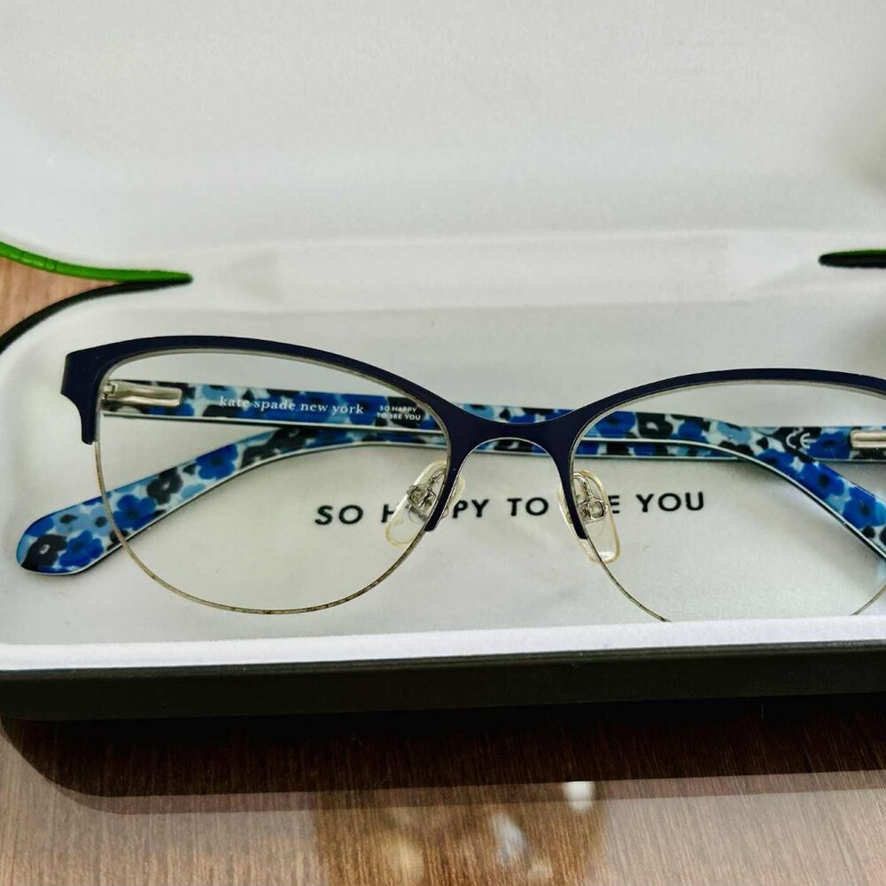 Kate Spade Adalina Semi-Rimless Navy Floral Cat-Eye Optical Glasses – 51-16-140